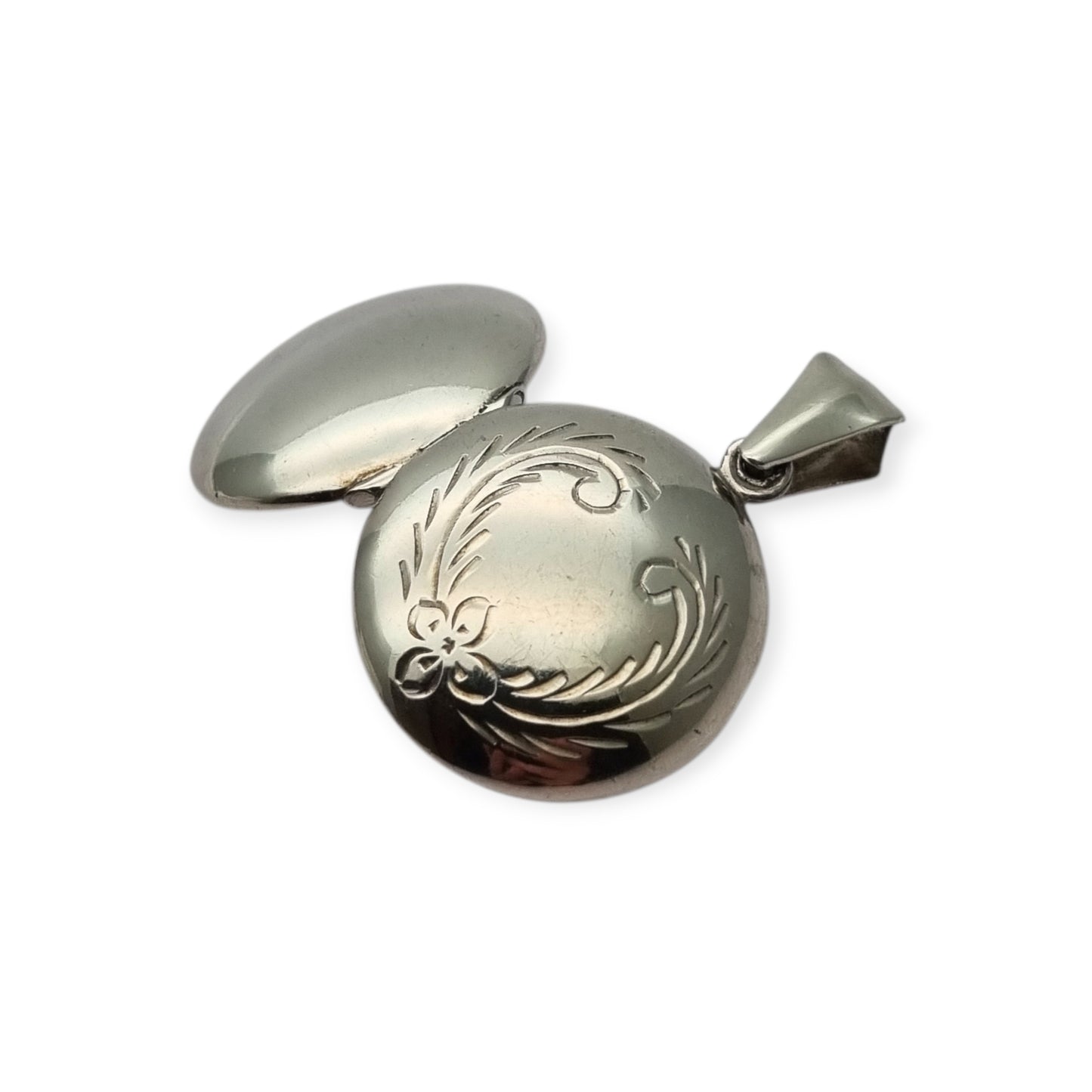 925 Sterling Silver Locket Pendant, Spain, Oval Floral Medallion, Circa 1980-90