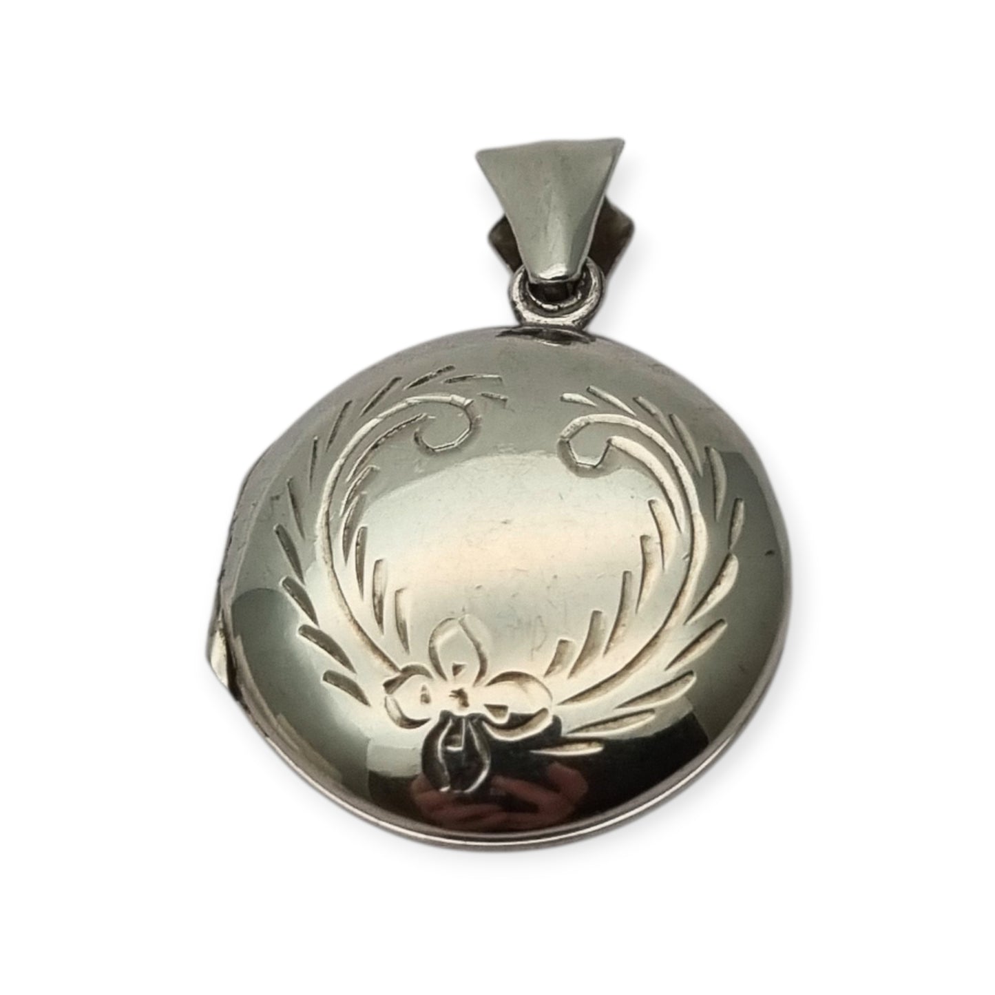 925 Sterling Silver Locket Pendant, Spain, Oval Floral Medallion, Circa 1980-90