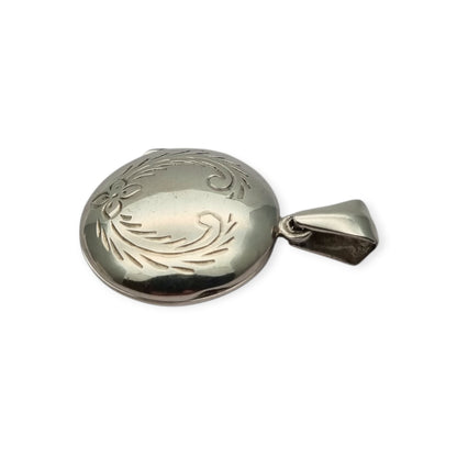 925 Sterling Silver Locket Pendant, Spain, Oval Floral Medallion, Circa 1980-90