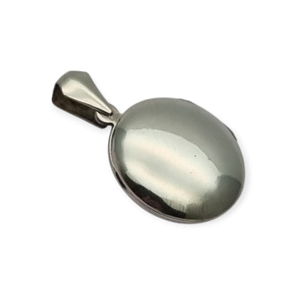 925 Sterling Silver Locket Pendant, Spain, Oval Floral Medallion, Circa 1980-90