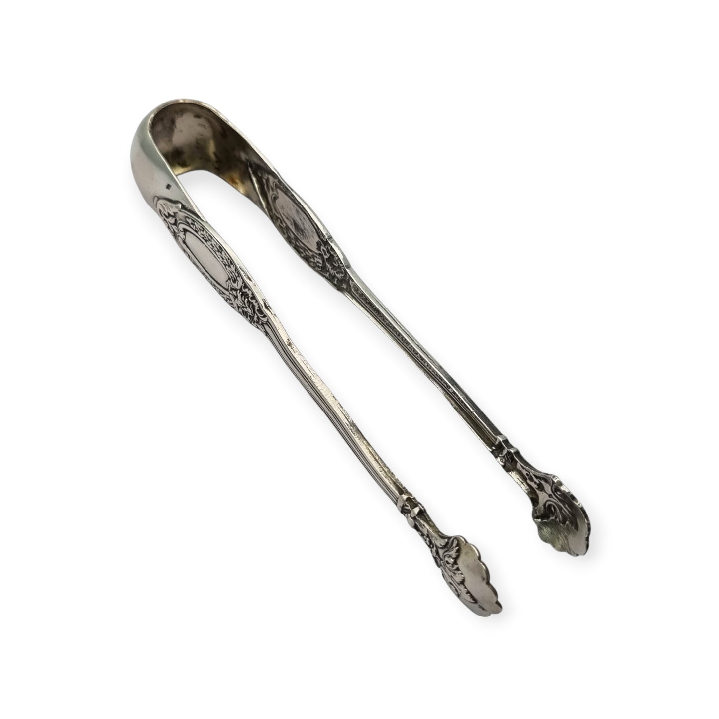 Pinzas para azúcar de plata francesa estilo rococó, plata 800, inicios siglo XX