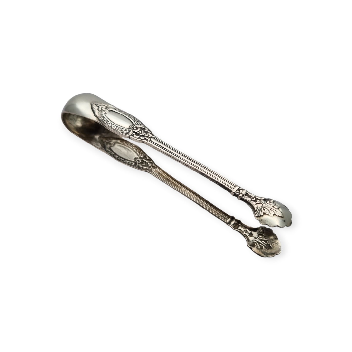 Pinzas para azúcar de plata francesa estilo rococó, plata 800, inicios siglo XX