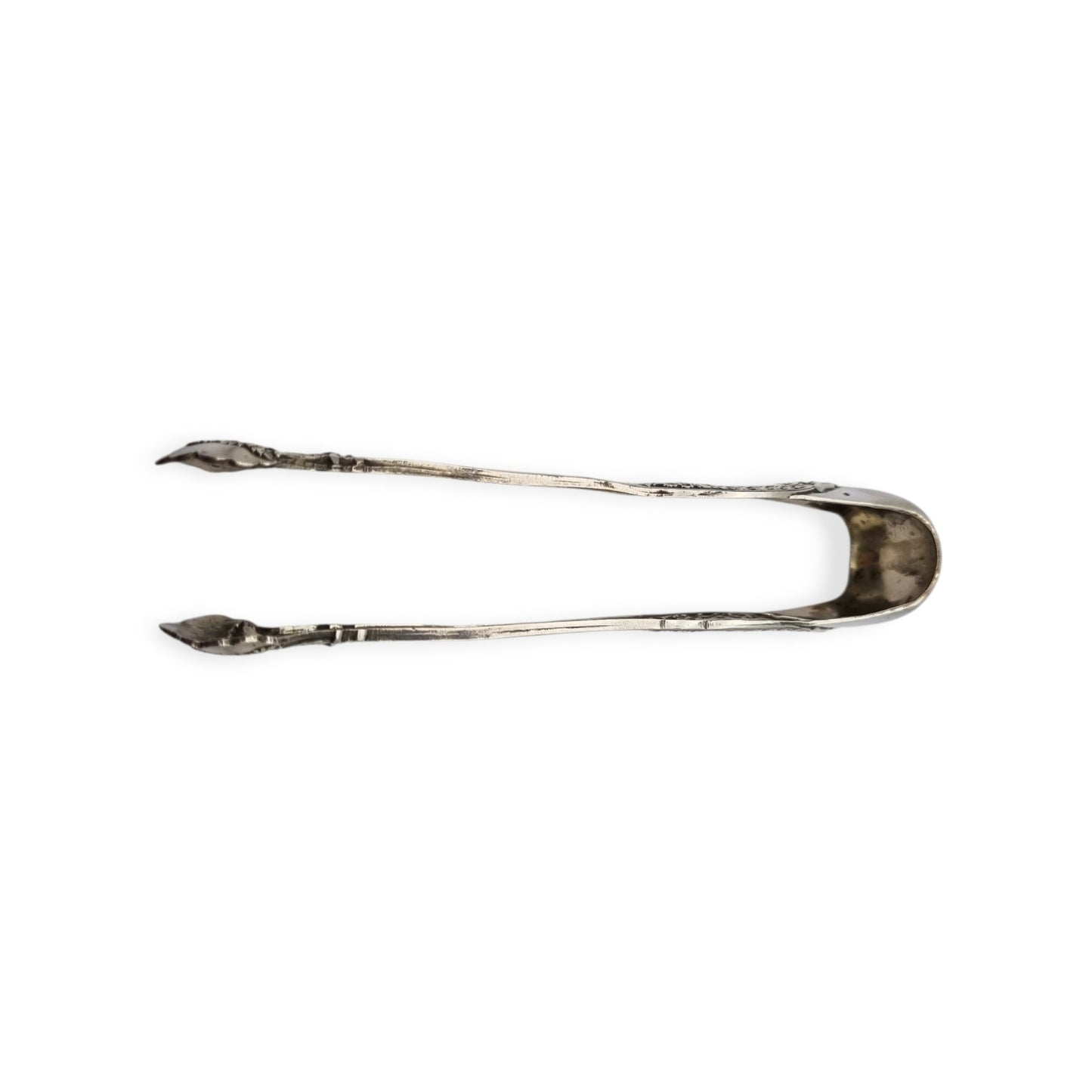 Pinzas para azúcar de plata francesa estilo rococó, plata 800, inicios siglo XX