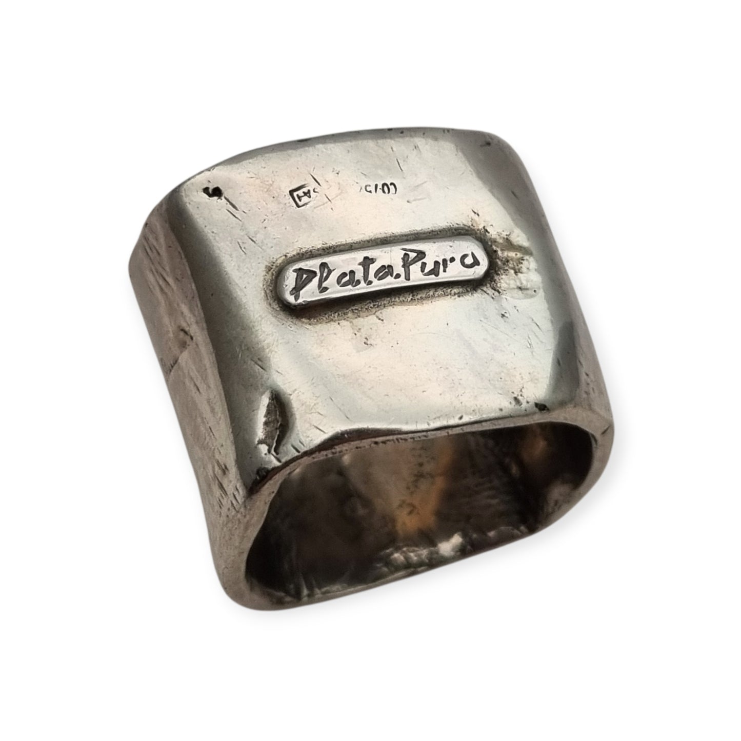 Brutalist silver ring Wide Purabanda silver with a sculptural and organic design, 20th century