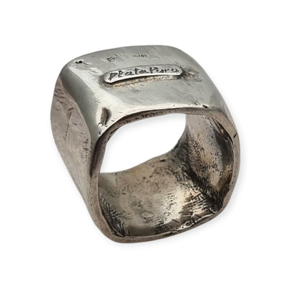 Brutalist silver ring Wide Purabanda silver with a sculptural and organic design, 20th century