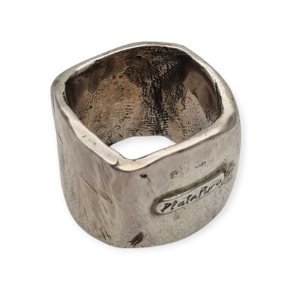 Brutalist silver ring Wide Purabanda silver with a sculptural and organic design, 20th century