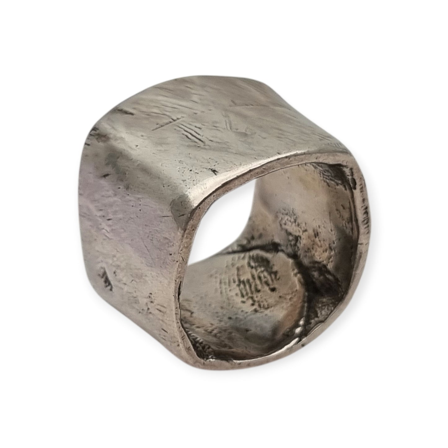 Brutalist silver ring Wide Purabanda silver with a sculptural and organic design, 20th century