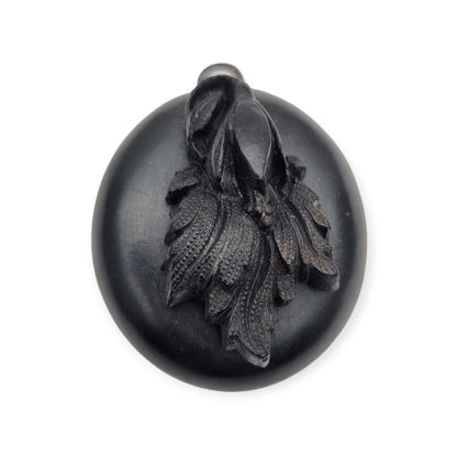Antique Victorian vulcanite floral locket, circa 1880-1900, mourning jewelry