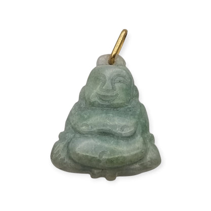 Colgante Buda circa 1970 en jade verde, amuleto de figura tallada con anilla en tono dorado