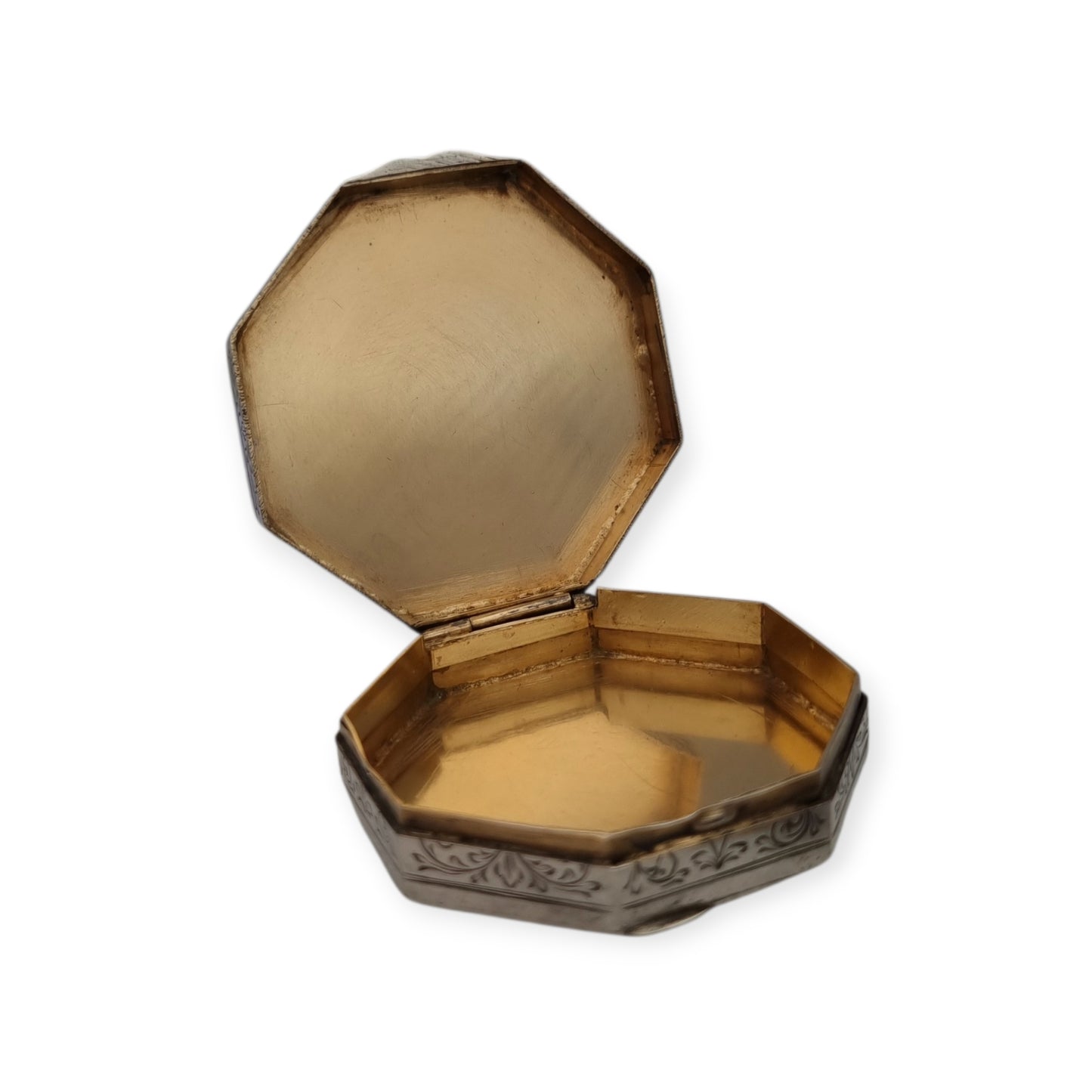 800 Silver Hexagonal Floral Box in Baroque Revival Style, Italy circa 1930