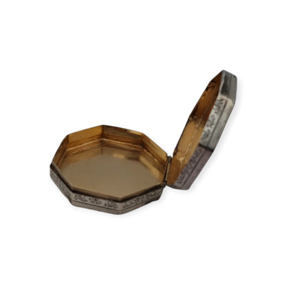 800 Silver Hexagonal Floral Box in Baroque Revival Style, Italy circa 1930