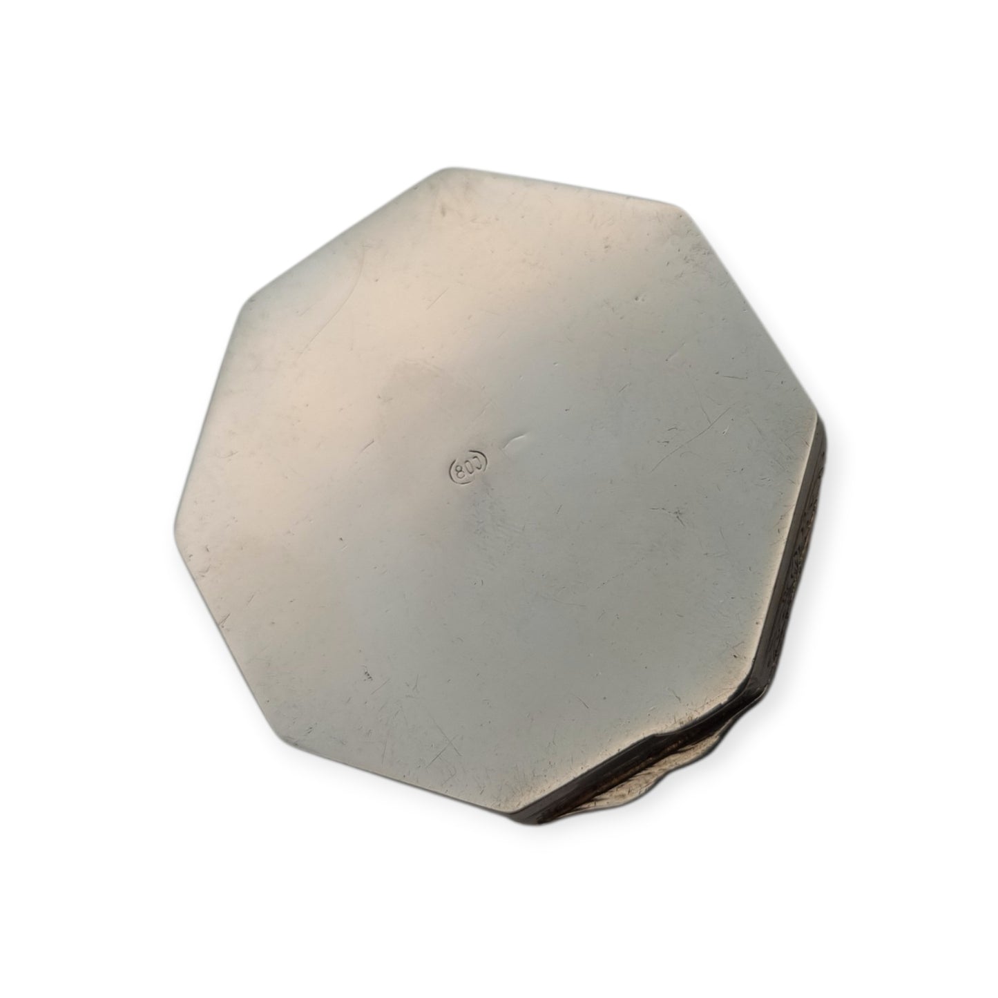 800 Silver Hexagonal Floral Box in Baroque Revival Style, Italy circa 1930
