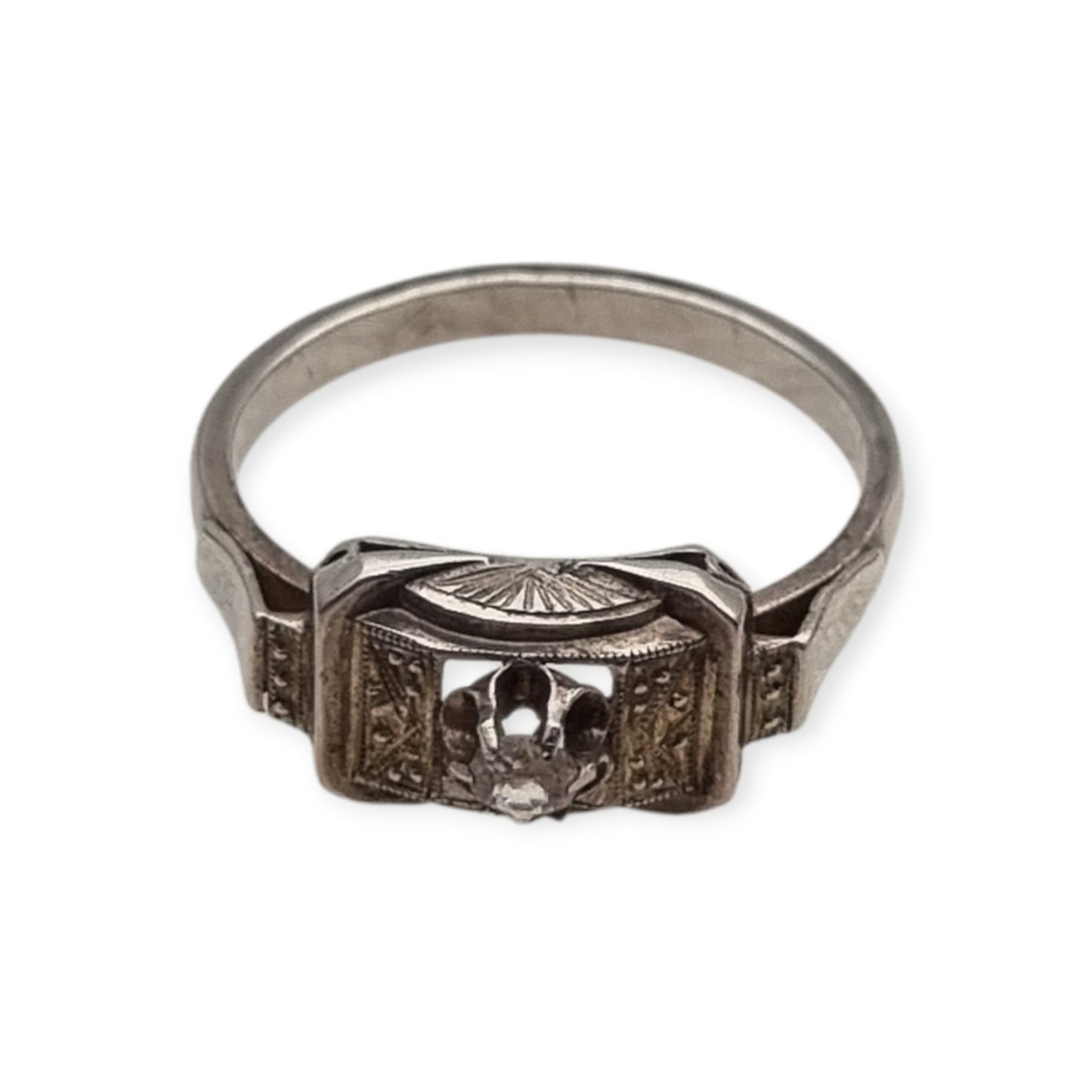 Art Deco sterling silver and clear paste ring, France circa 1940-1950