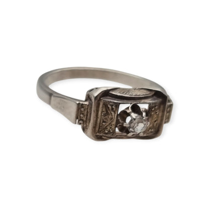 Art Deco sterling silver and clear paste ring, France circa 1940-1950
