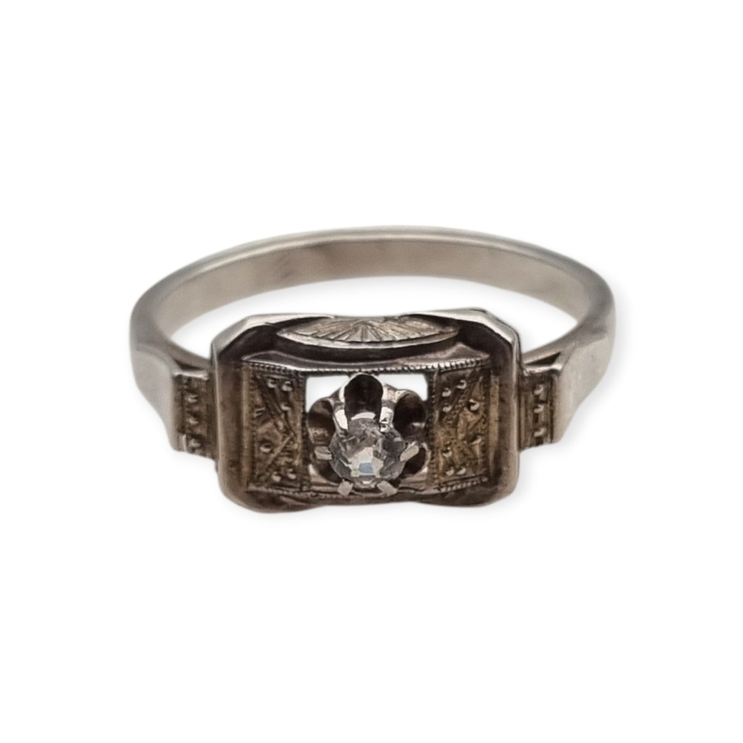 Art Deco sterling silver and clear paste ring, France circa 1940-1950