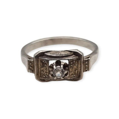 Art Deco sterling silver and clear paste ring, France circa 1940-1950