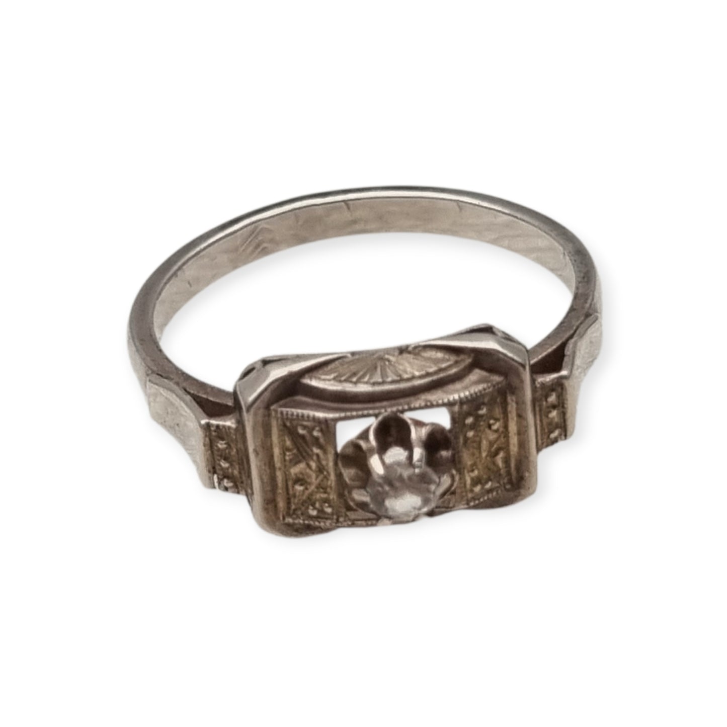 Art Deco sterling silver and clear paste ring, France circa 1940-1950
