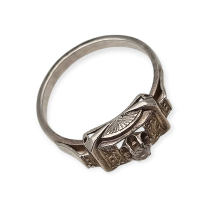 Art Deco sterling silver and clear paste ring, France circa 1940-1950
