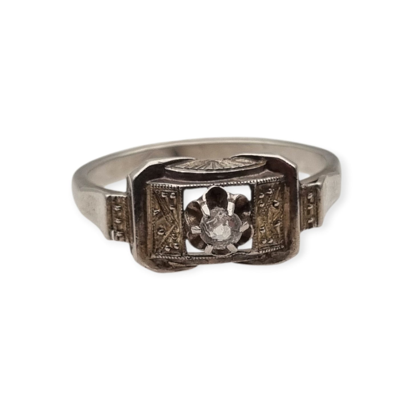 Art Deco sterling silver and clear paste ring, France circa 1940-1950