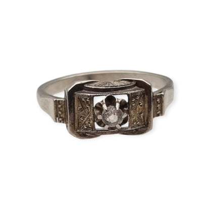 Art Deco sterling silver and clear paste ring, France circa 1940-1950