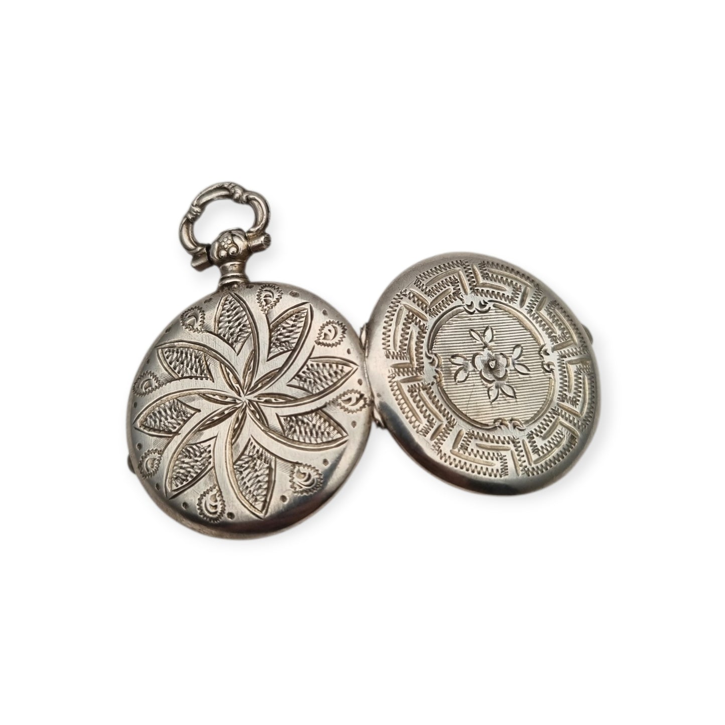 Victorian silver locket with European floral engraving, circa 1910