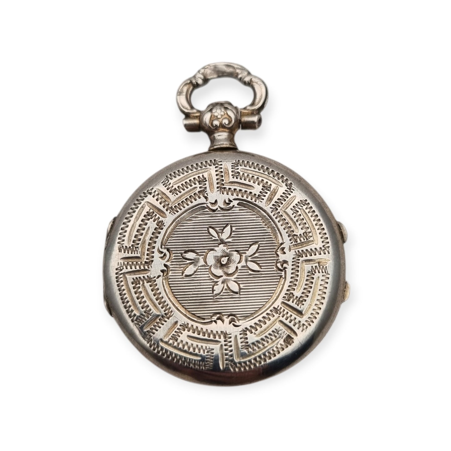 Victorian silver locket with European floral engraving, circa 1910