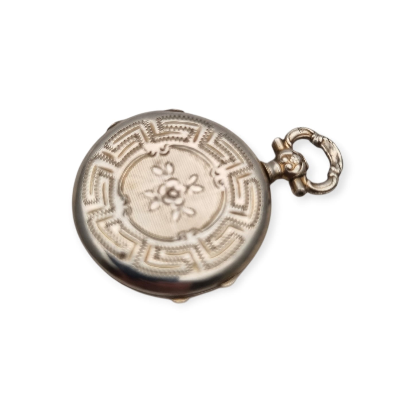 Victorian silver locket with European floral engraving, circa 1910