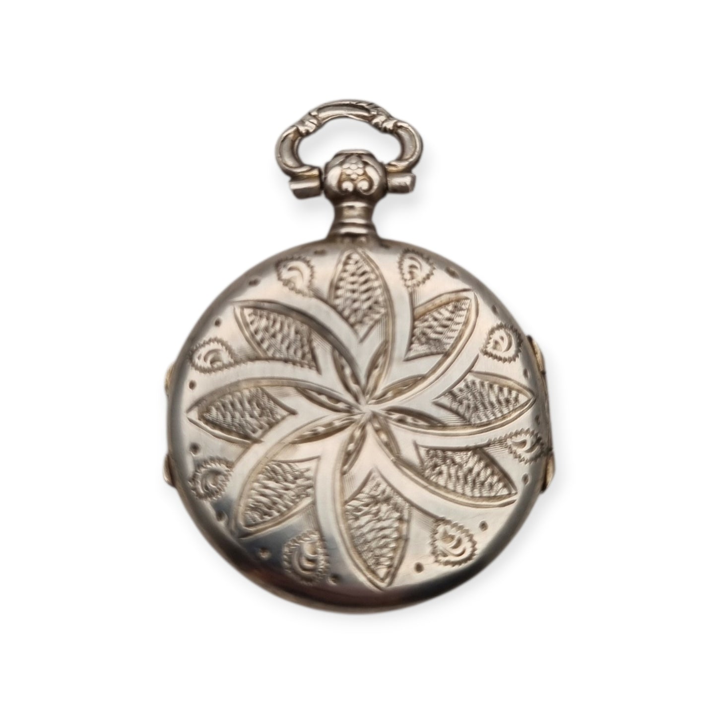 Victorian silver locket with European floral engraving, circa 1910