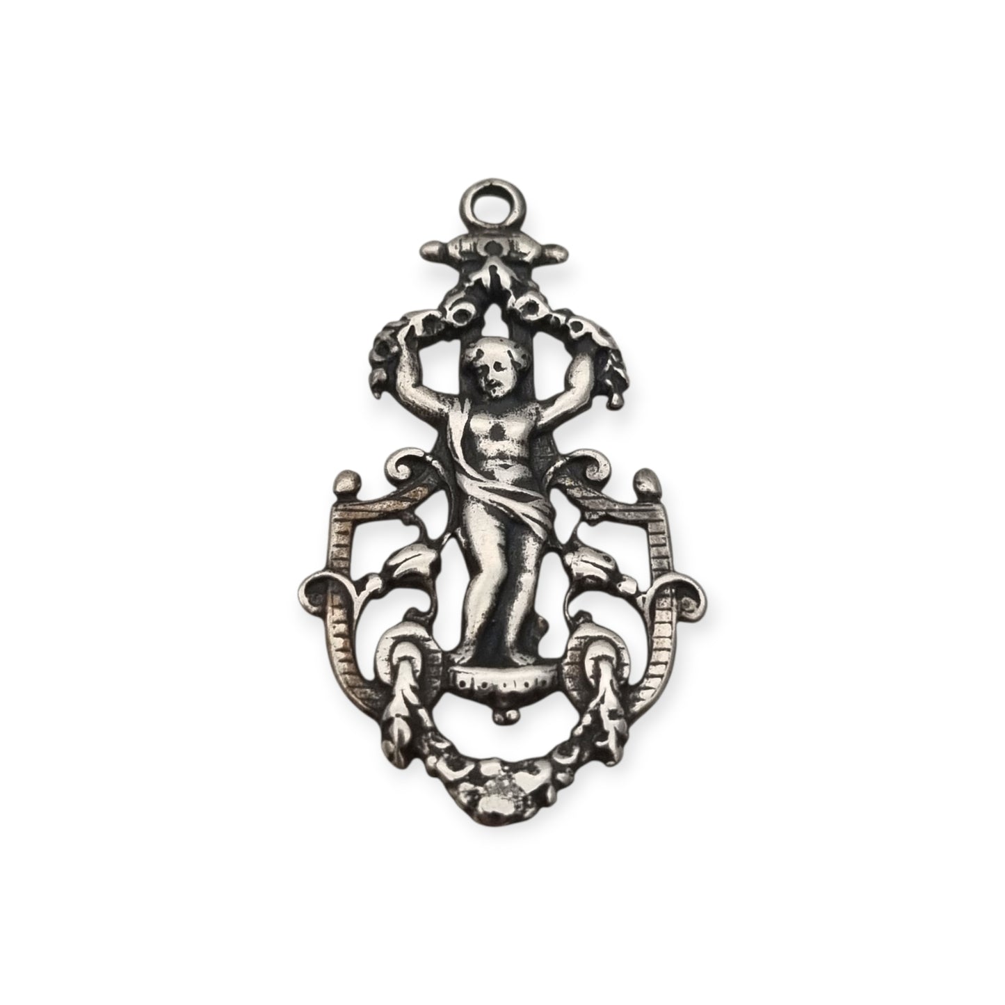 Pendant with putto in openwork 925 silver, Neo-Baroque inspiration, contemporary manufacture
