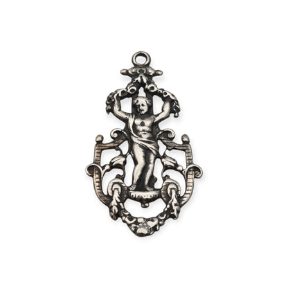 Pendant with putto in openwork 925 silver, Neo-Baroque inspiration, contemporary manufacture