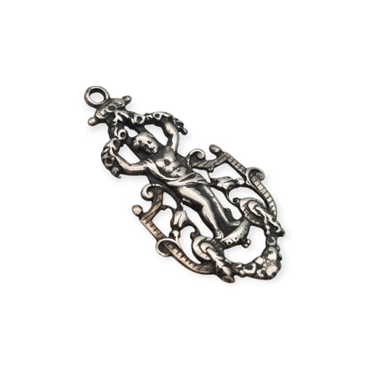 Pendant with putto in openwork 925 silver, Neo-Baroque inspiration, contemporary manufacture