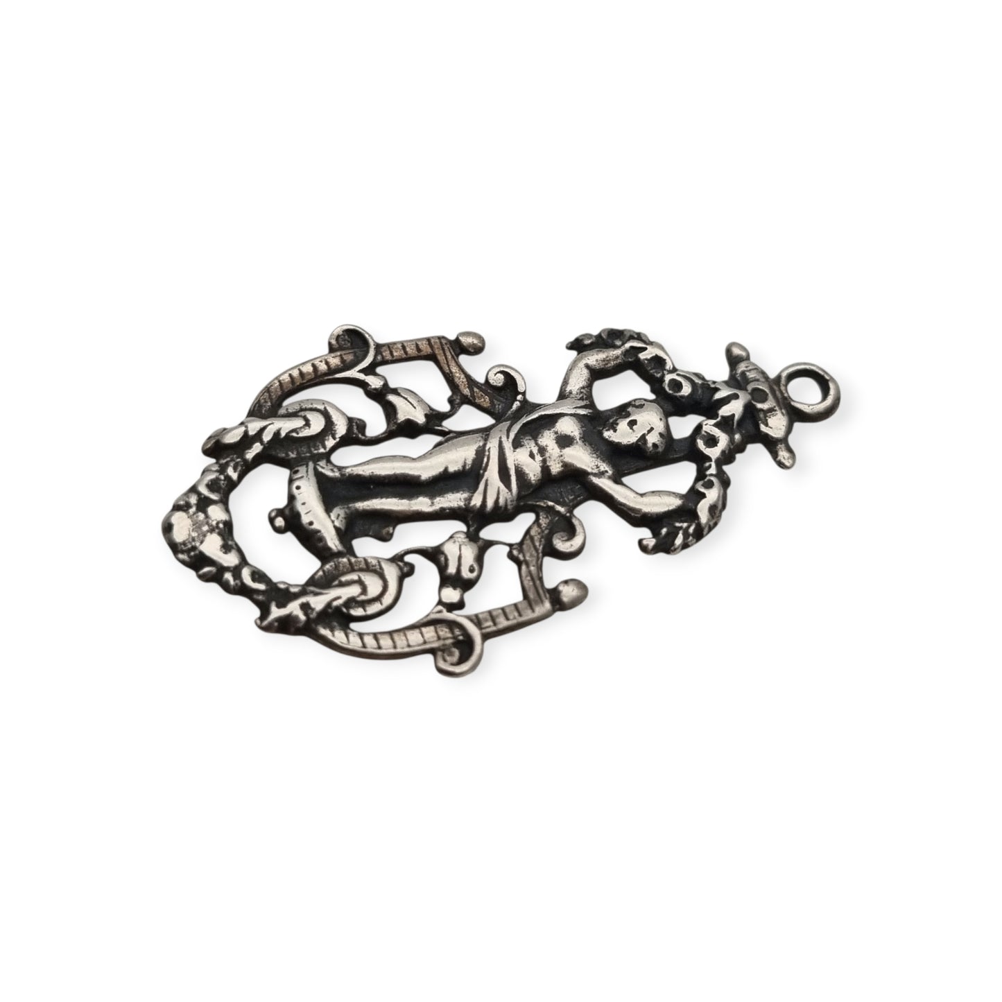 Pendant with putto in openwork 925 silver, Neo-Baroque inspiration, contemporary manufacture