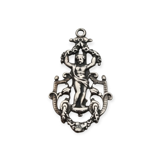 Pendant with putto in openwork 925 silver, Neo-Baroque inspiration, contemporary manufacture