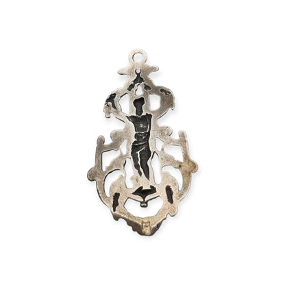 Pendant with putto in openwork 925 silver, Neo-Baroque inspiration, contemporary manufacture