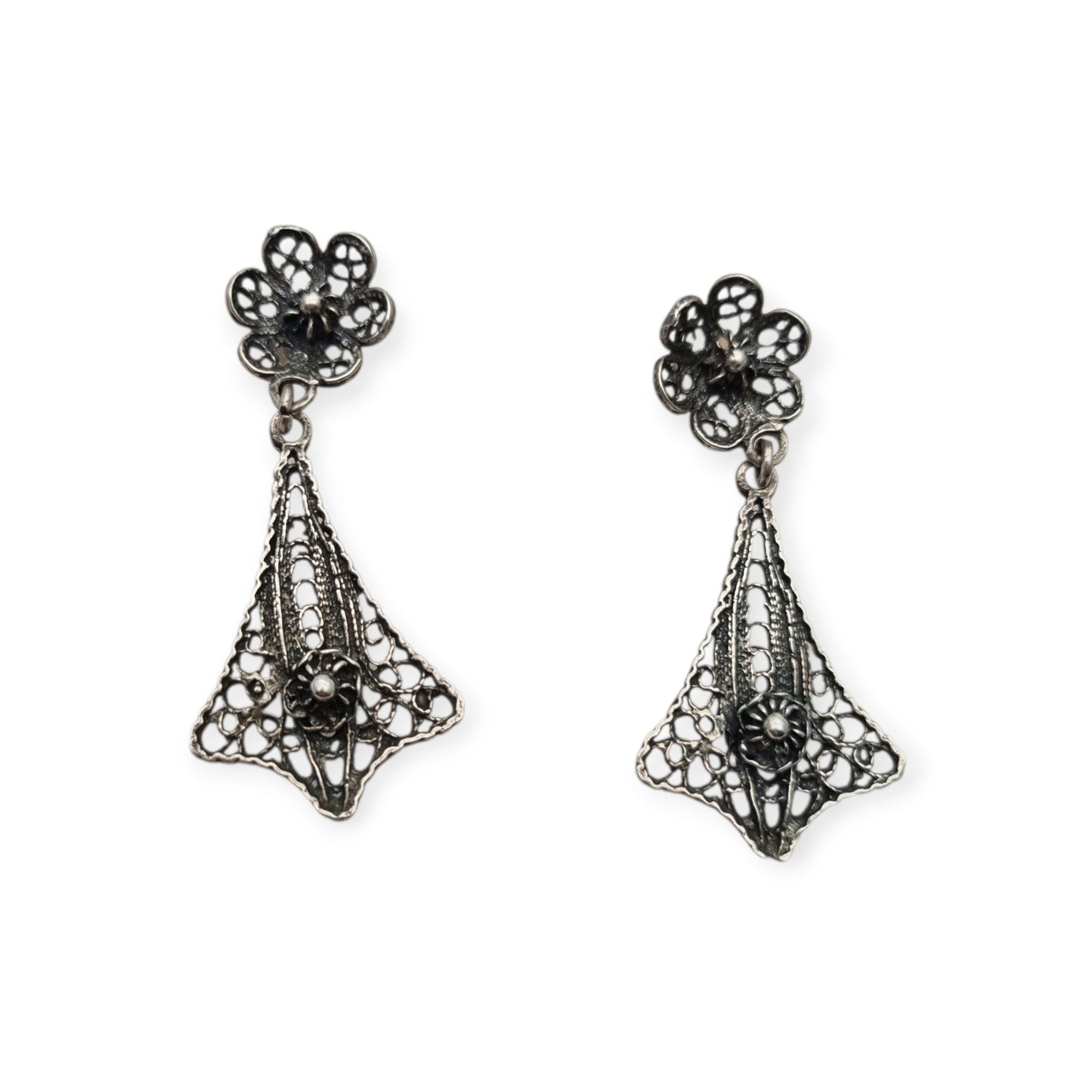 70s-80s openwork filigree teardrop silver earrings