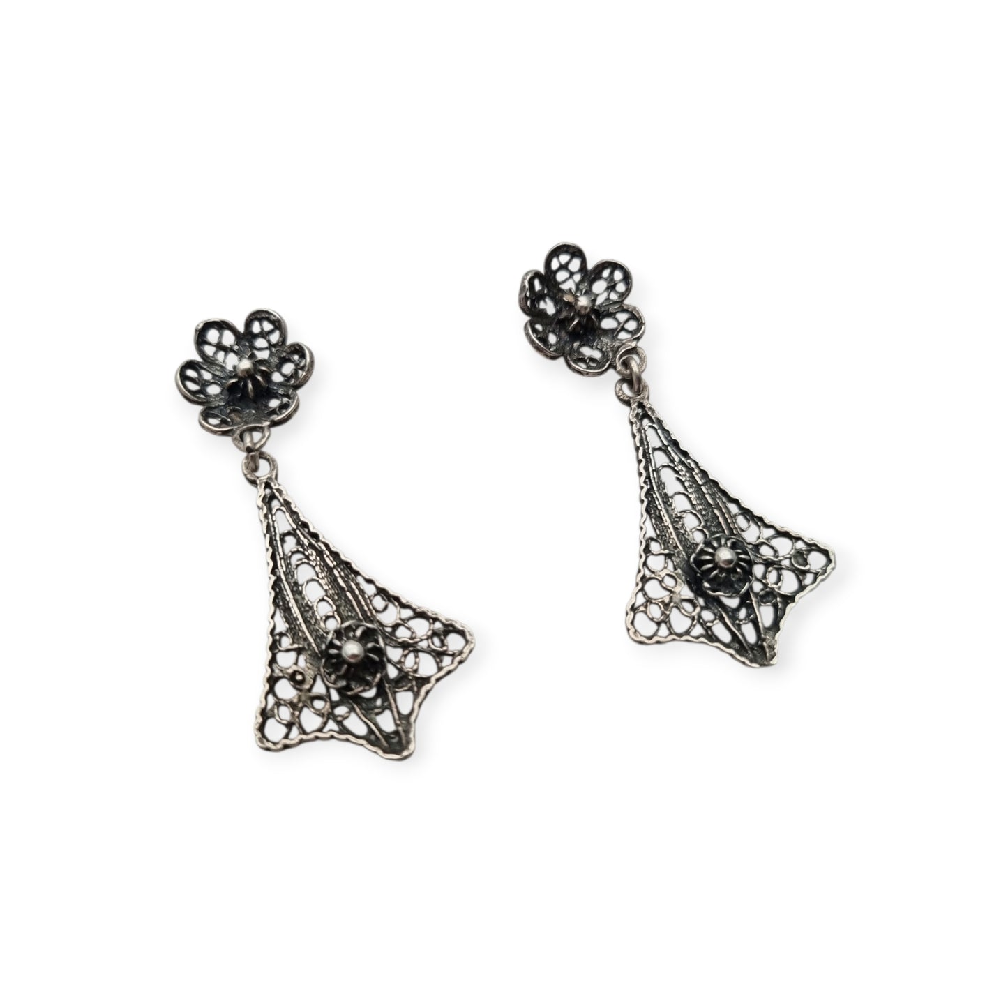 70s-80s openwork filigree teardrop silver earrings