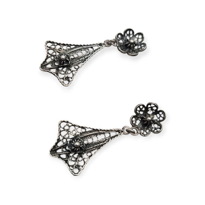 70s-80s openwork filigree teardrop silver earrings
