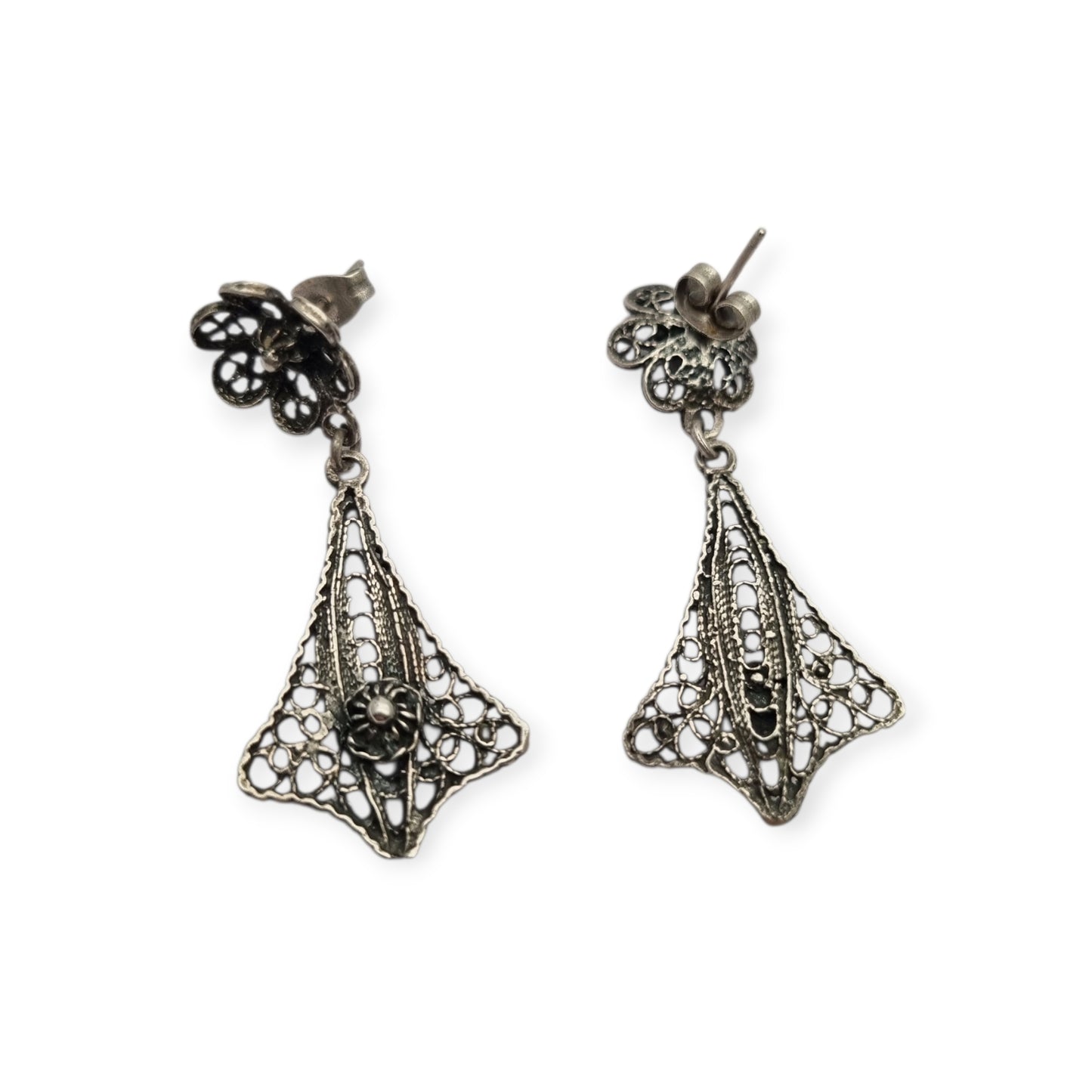 70s-80s openwork filigree teardrop silver earrings
