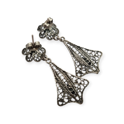 70s-80s openwork filigree teardrop silver earrings