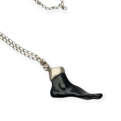 Obsidian amulet pendant, black foot with 800 silver, Europe circa 1970