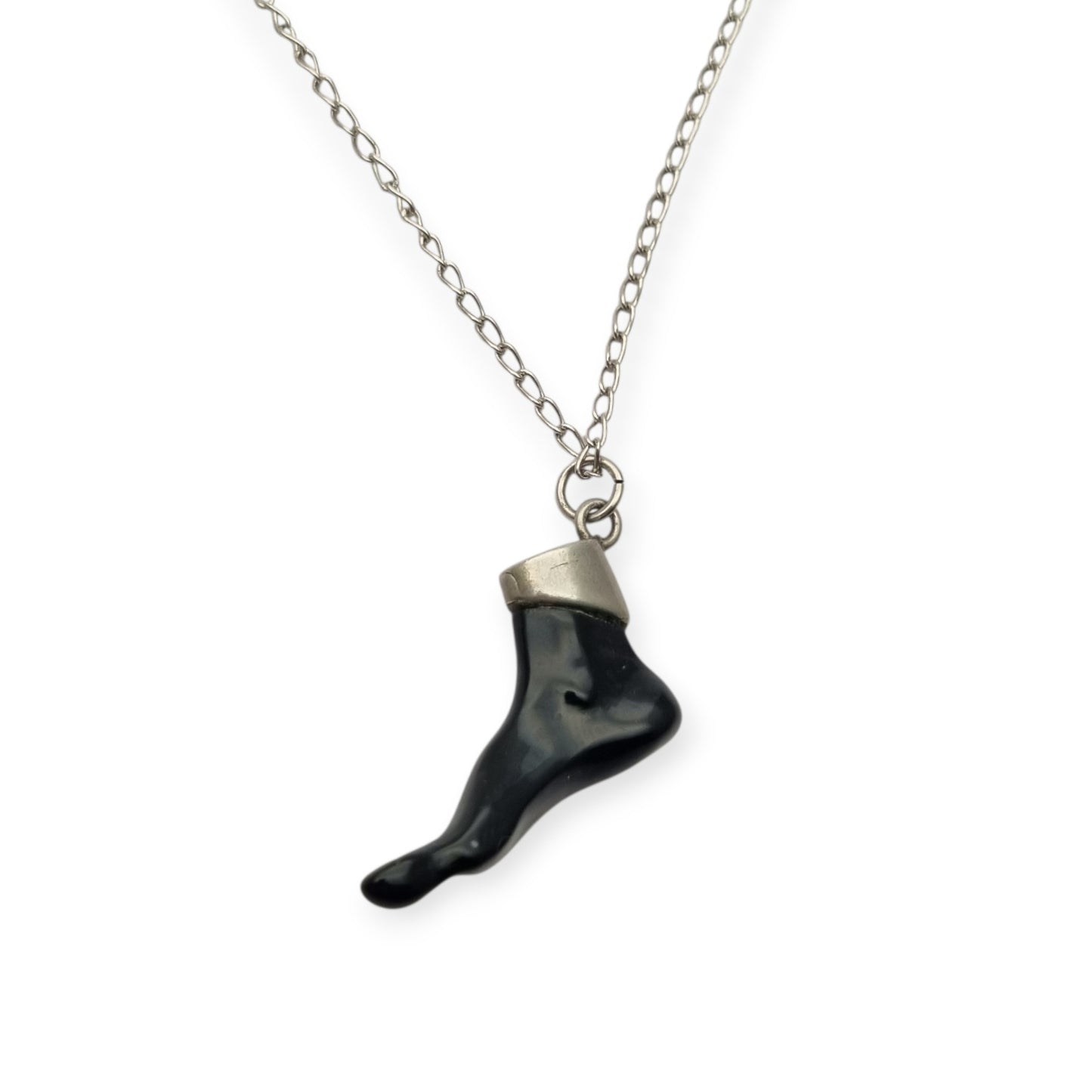 Obsidian amulet pendant, black foot with 800 silver, Europe circa 1970
