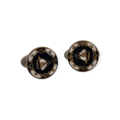 Antique enameled cufflinks with emblem, marked "C&Cº", Europe circa 1890-1920