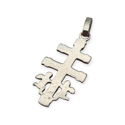 Caravaca cross pendant in 925 silver with a crucified Christ and angels, Spain, 1980s-90s