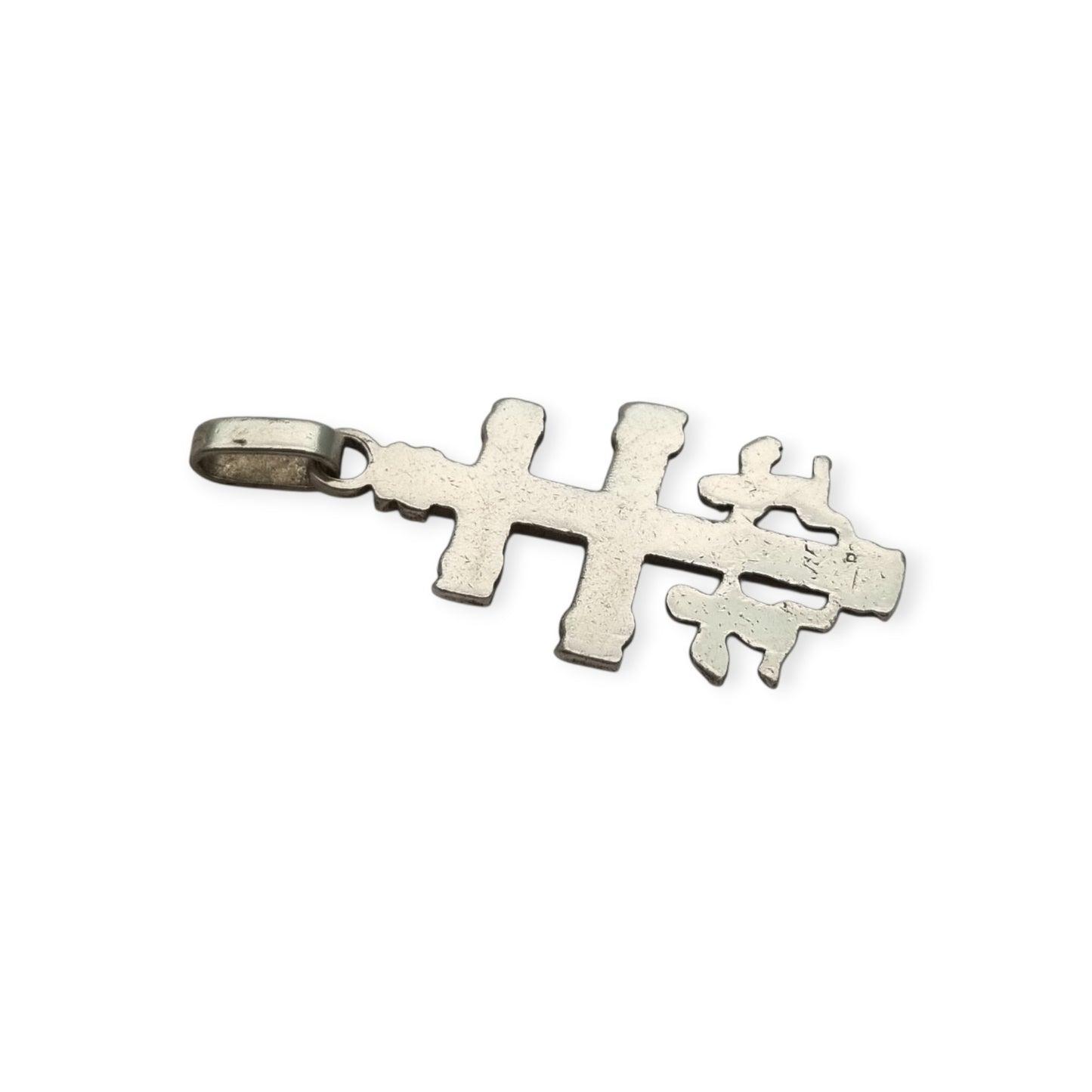 Caravaca cross pendant in 925 silver with a crucified Christ and angels, Spain, 1980s-90s