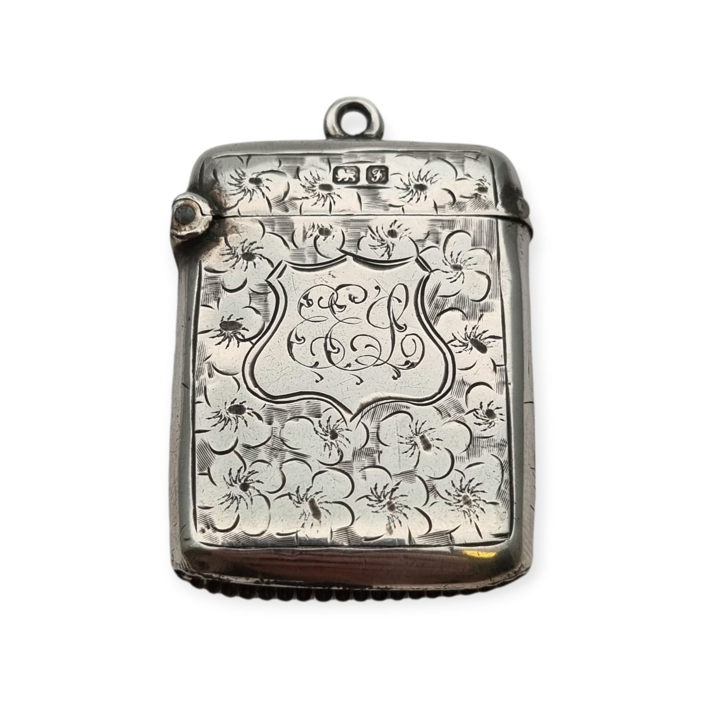 Caja de cerillas floral de plata eduardiana para chatelain, Birmingham Smith & Bartlam, c.1910