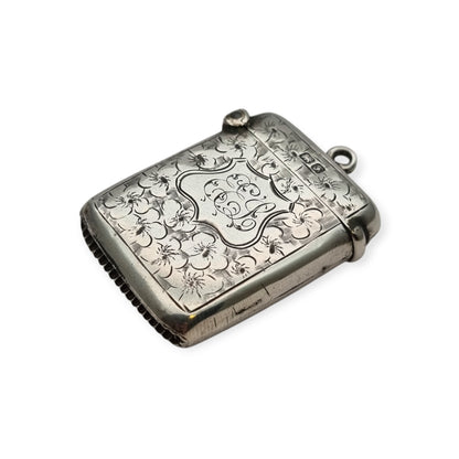 Caja de cerillas floral de plata eduardiana para chatelain, Birmingham Smith & Bartlam, c.1910