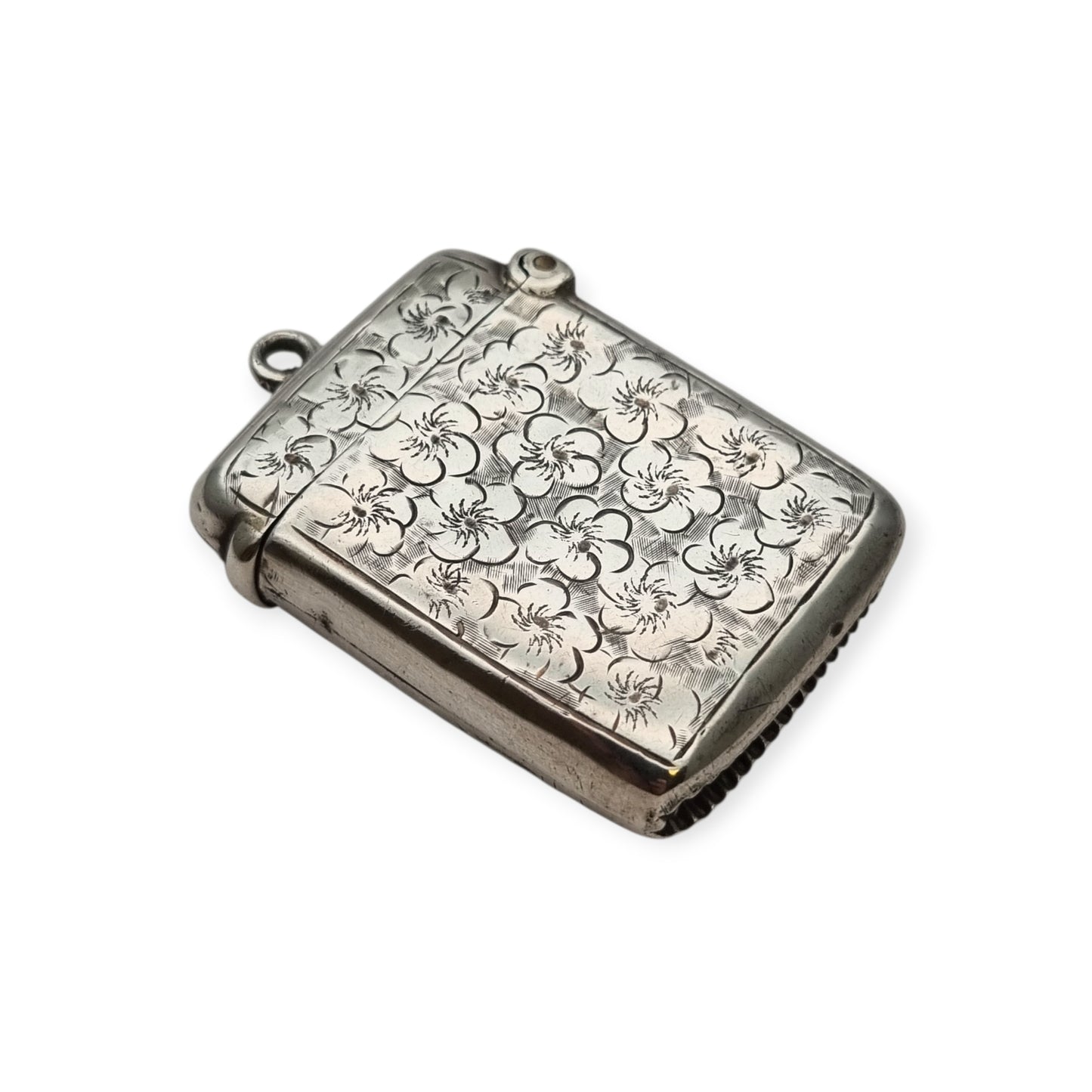 Caja de cerillas floral de plata eduardiana para chatelain, Birmingham Smith & Bartlam, c.1910
