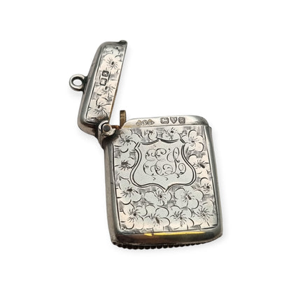 Caja de cerillas floral de plata eduardiana para chatelain, Birmingham Smith & Bartlam, c.1910