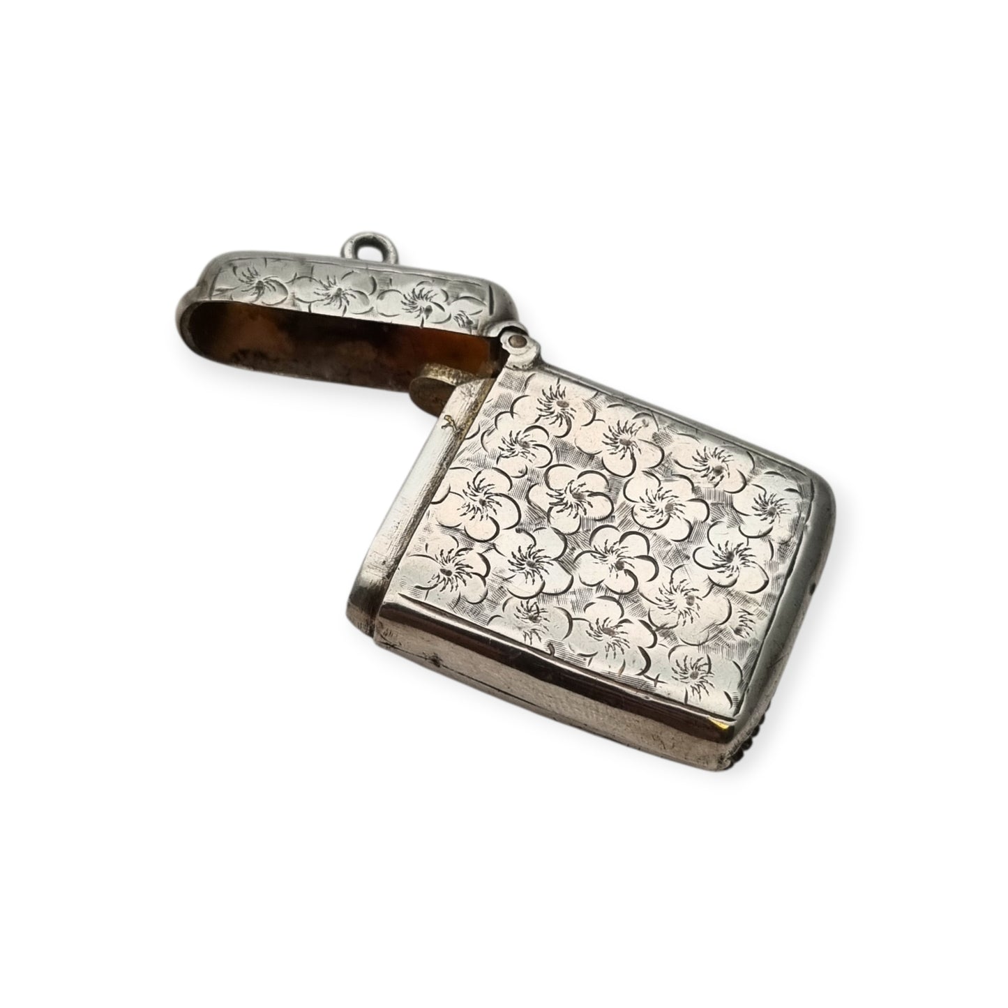 Caja de cerillas floral de plata eduardiana para chatelain, Birmingham Smith & Bartlam, c.1910