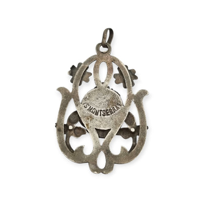 Art Nouveau silver pendant, Our Lady of Montserrat, La Moreneta, religious jewelry, 1920